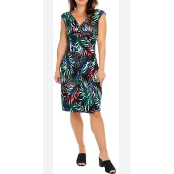 Connected Apparel Tropical Palm Leaf Print Dress Sleeveless Sheath‎ Casual Party - Picture 1 of 11